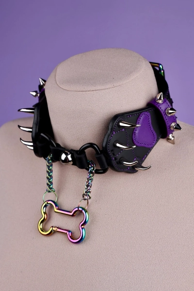 Made to order! Leather collar with paws white, collar for humans, collar for furries