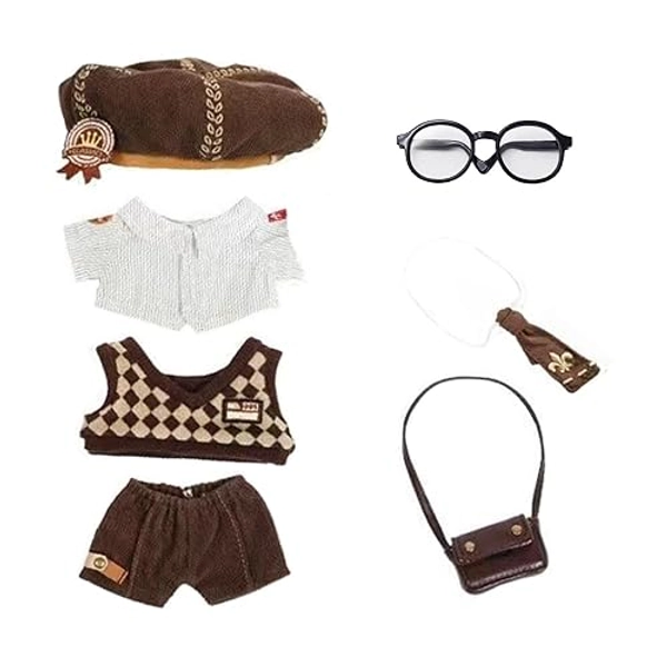 niannyyhouse 20cm Plush Doll Clothes Hat Shirt Vest Pants Tie Backpack Glasses Mailman Set 8in Doll Accessories Dress Up