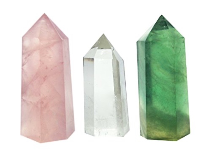 Set of 3 Healing Crystal Wands of 3 Stones, Rose Quartz, Clear Quartz, Fluorite, Pointed & Faceted Prism Bars for Reiki Chakra Meditation Therapy Deco - Set of 3 (Rose Quartz, Clear Quartz & Flourite)