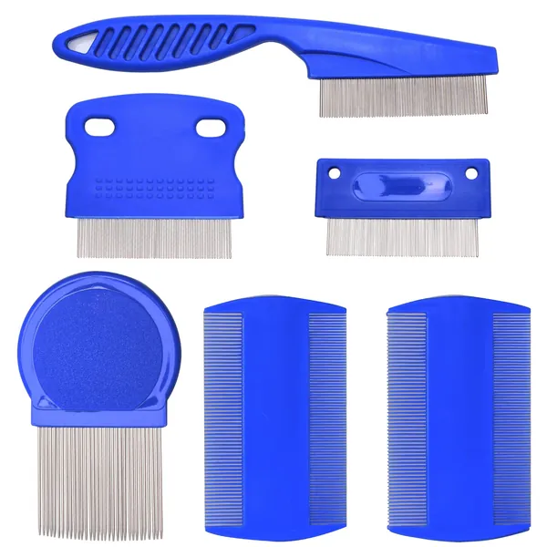 Flea Comb for Cats Dogs, 6 PCS Lice Combs Fine Tooth Comb Grooming Set for Cat Dog Pets Float Hair Tear Marks Tick Removal Tool