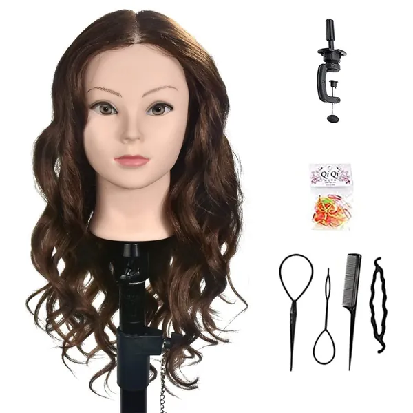 20"-22" Training Head 100% Human Hair Mannequin Head Manikin Doll Head Hair Styling Head with Free Clamp