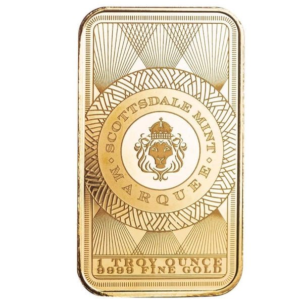 1 oz .9999 Gold Bar Scottsdale Marquee Peacock Gold Bar in Certi-Lock® #A453