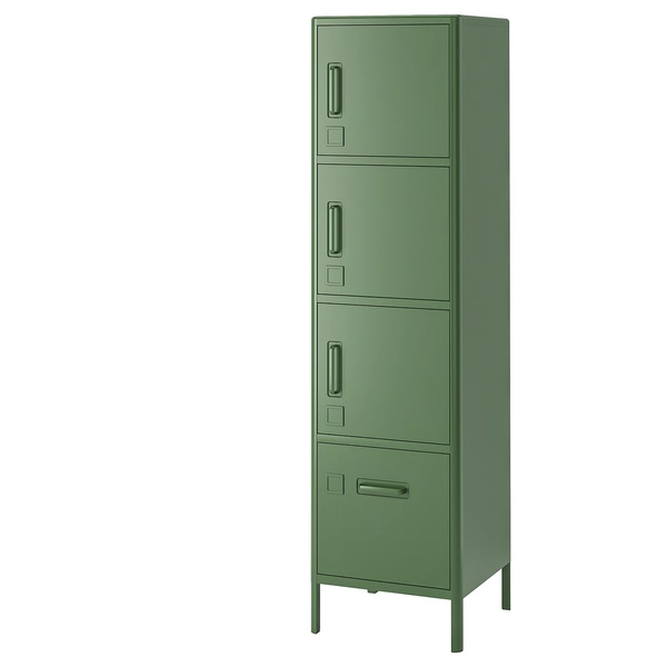 IDÅSEN High cabinet with drawer and doors - dark green 45x172 cm