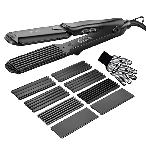 CkeyiN Kreppeisen für Haare,4 in 1 Haarglätter Glätteisen Keramik,Multistyler Glätteisen Set Welleneisen Temperaturregelung Glattes und Hair Crimper