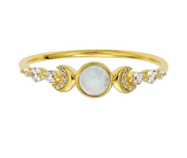 Crescent Moon Ring/18k Yellow Gold with Mother of Pearl