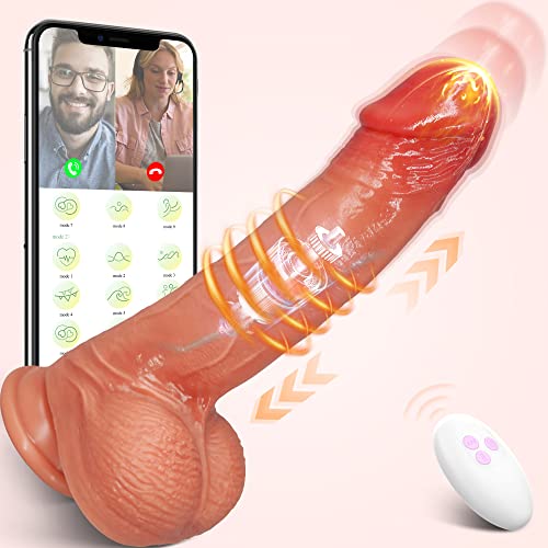 LUZINE Thrusting Dildo Vibrator for Women, 3 in 1 Realistic Vibrating Dildos with 3 Thrusting & 6 Vibrating Modes, APP & Remote Control Adult Sex Toys for Sex Pleasure, Flesh - A White