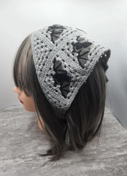 Triangle Crochet Gray and Black Halloween Bat Head Band Head Scarf - Etsy