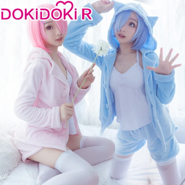 【Ready For Ship】DokiDoki-R Anime Game Re Zero Rem Rame Cosplay  Pajamas Halloween