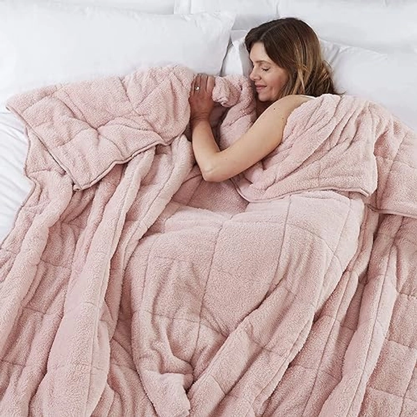 TEDDY FLEECE Weighted Blanket for Adults Soft Sherpa Throw Sleep Therapy Autism Sensory Anxiety Stress Relief Insomnia Sleeping Aid (Blush Pink, King Size - 150cm x 200cm - 10kg (22lb))