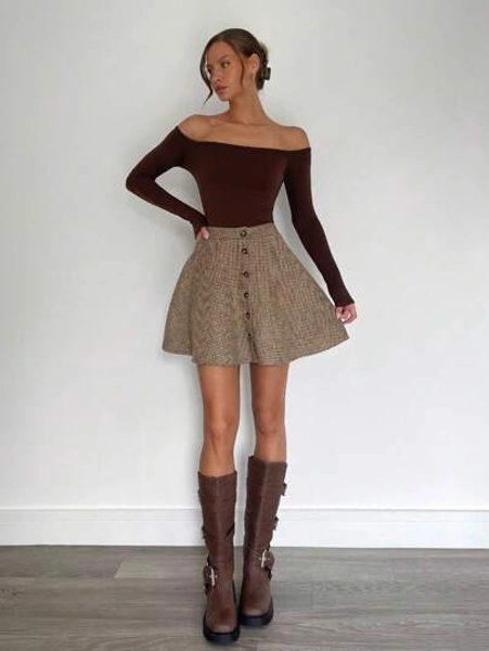 Siren Gaze A-Line Mini Skirt For Women, New Vintage Checkered Pattern, Classic Color Scheme,Autumn/Winter