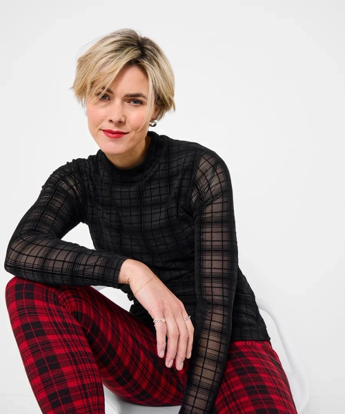 Lola High Neck Check Mesh Top