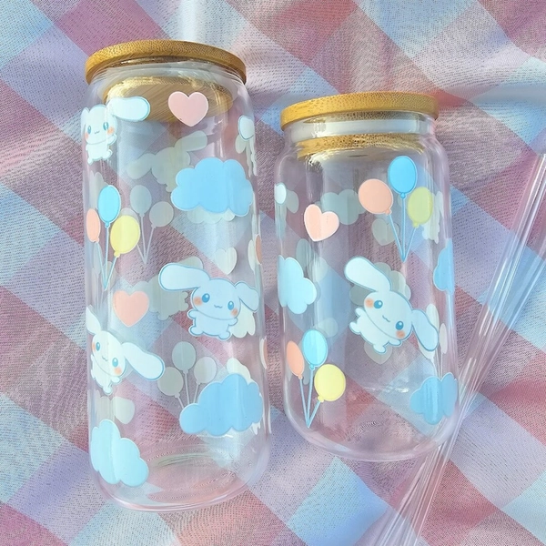 Cute Cinna Bunny Glass Cup With Bamboo Lid and Glass Straw - Etsy Czech Republic