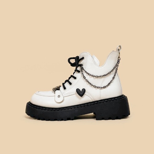 White Chained Ankle Moto Boots - 7