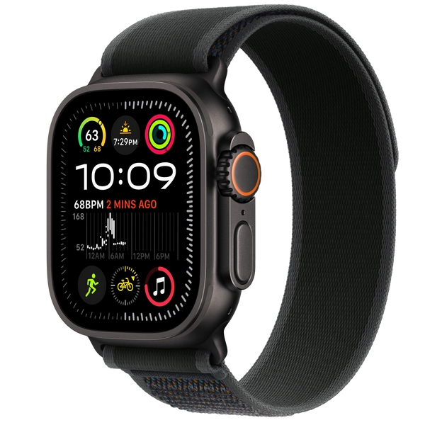 Apple Watch Ultra 2 GPS + Cellular • 49mm pouzdro z černého titanu • Černý Trailový tah – M/L