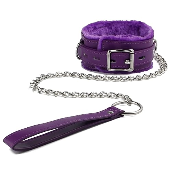 Leather Choker Collar Adjustable Size for Women Purple