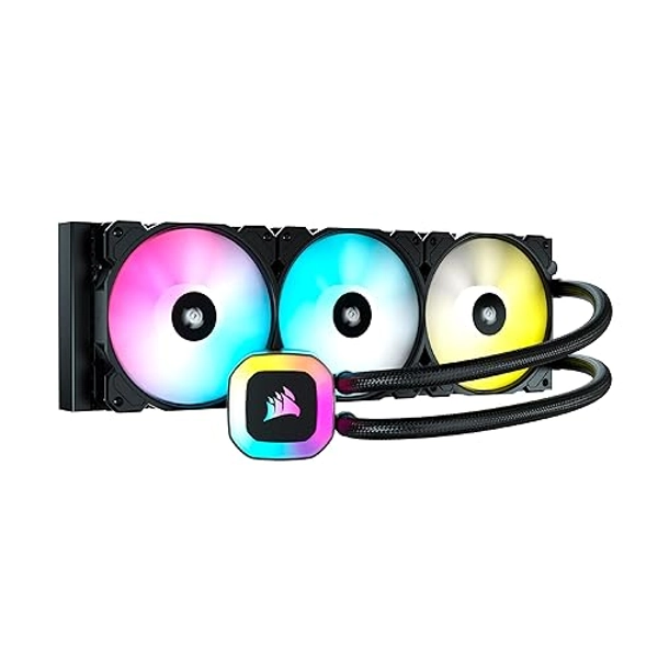 Corsair H150 RGB Liquid CPU Cooler - 360mm AIO - SP120 RGB ELITE Fans - Fits Intel LGA 1200/115X/2066, AMD AM4 - Motherboard ARGB Adapter Included - Black