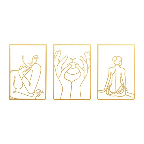 Hniuyun Metal Wall Art Decor, 3 Pcs Modern Minimalist Wall Decor Abstract Line Art Wall Decor Line Drawing Metal Wall Art Bedroom Decor Wall Sculptures for Home Hanging (Gold) - Gold