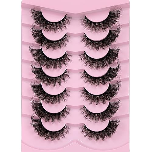 False Eyelashes Cat Eye Lashes Fluffy Wispy Natural Eyelashes 20MM False Lashes Pack 8D Dramatic Volume Faux Mink Lashes Strip 7 Pairs - A - Cat Eye