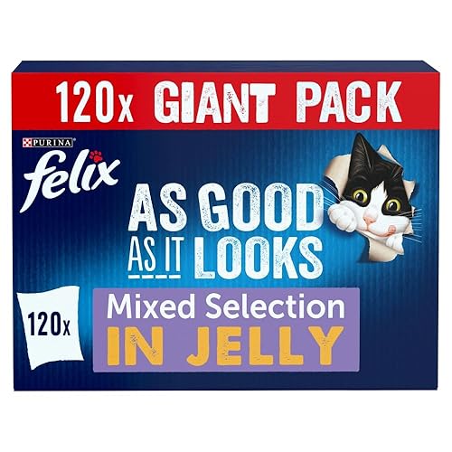 FELIX As Good As it Looks Mixed Selection in Jelly Wet Cat Food 120x100g, packaging may vary - Meat and Fish - 100 g (Pack of 120)