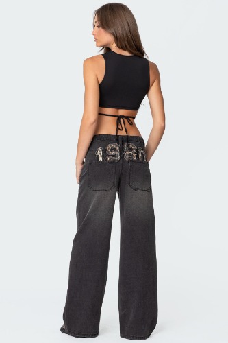 1980 Leopard Patch Low Rise Jeans | BLACK WASHED / XS