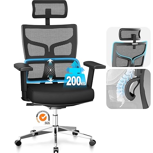 MELOKEA 200kg 440LBS Big and Tall Ergonomic Office Chair for Heavy People, Wide Mesh Heavy Duty Chair XL with Auto-chasing Lumbar, 3D Widened Arm, 90° 110° 122° Lock, EN12520 ReliefBack Pro Max(Black) - Black Upgrade