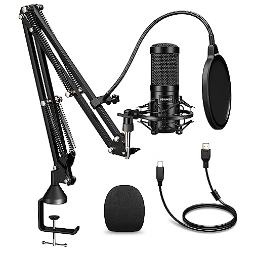 Aokeo AK-60 192kHZ/24bit USB Streaming Podcast PC Microphone with Arm Stand, Shock Mount, Pop Filter, Foam Cover, for Youtuber, Karaoke,Recording - Black