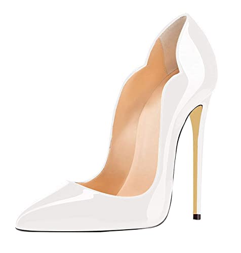 EDEFS Damen Spitze Zehe Schuhe 120mm High Heel Pumps Hohen Absätzen Geschlossen Abendschuhe - 36 EU Weiß