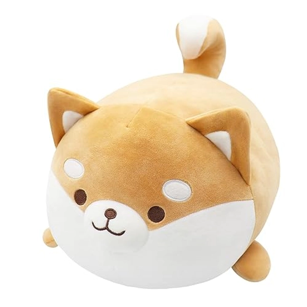 Fortuning's JDS Shiba Inu Hund Plüsch Kissen Bequeme Plüsch Kissen Niedlichen Hund Gefüllte Kissen Weich Puppe mollig Kissen Spielzeug Lebensechte Tier runden Augen Kissen Braun 19,6 "