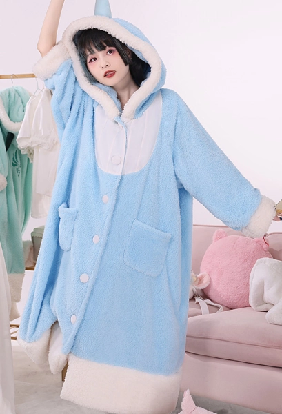 Genshin Impact Tartaglia Childe Derivative Hooded Robes Long Loose Homewear Winter Plush Dress Wearable Blanket