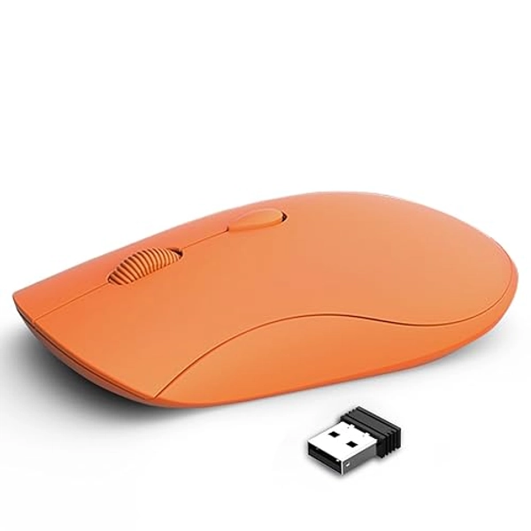 SHUNJINRUN Wireless Mouse for Chromebook, Laptop, PC, MacBook, Slim Portable Optical Computer Mouse with USB Mini Receiver, Quiet Click, 2400 DPI, 2.4GHz Cordless Silent Travel Mobile Mouse - Orange