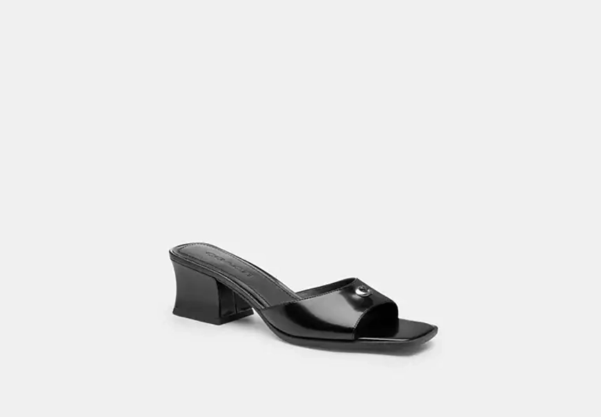 Black Sculpted C Block Heel Sandal