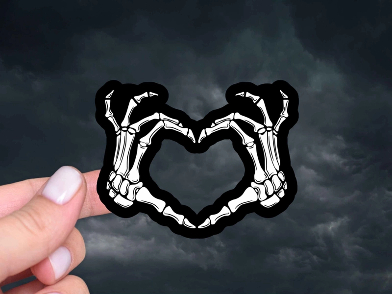 Heart-Shaped Skeleton Bone Hands Sticker, Skeleton Sticker, Goth Sticker, Skeleton Bones Sticker
