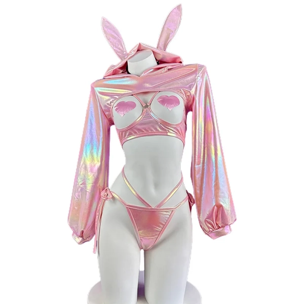  Pink Laser Leather Sexy Lingerie Bunny 