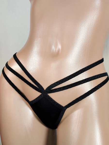 Micro lingerie black stripper wear erotic lingerie bikini bottom sexy strappy lingerie sexy G string hipster panties handmade panties open