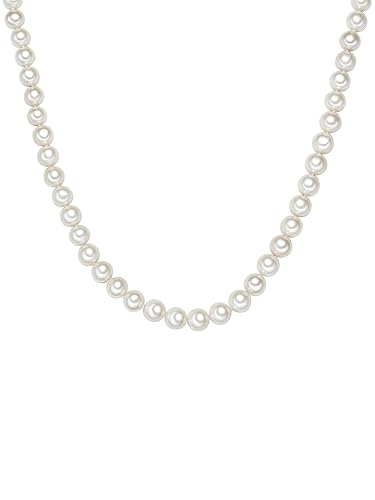 Valero Pearls Damen-Kette Hochwertige Süßwasser-Zuchtperlen ca. 10 mm Rund weiß 925 Sterling Silber 60 cm - Perlenkette Halskette mit echten Perlen