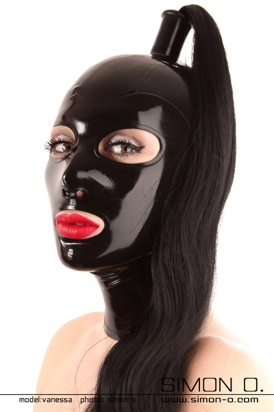 Latex hood in black or red for 1 hairpiece