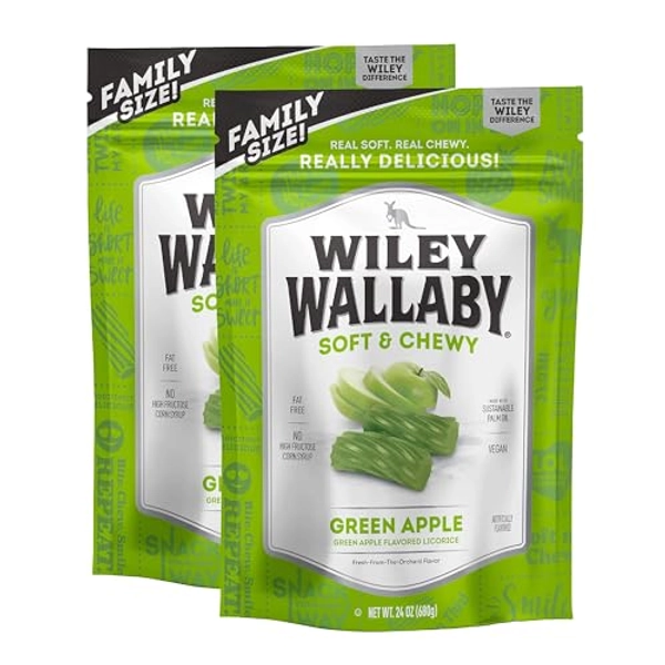 Wiley Wallaby Licorice 24 Ounce Classic Gourmet Soft & Chewy Australian Green Apple Licorice Candy Twists, 2 Pack