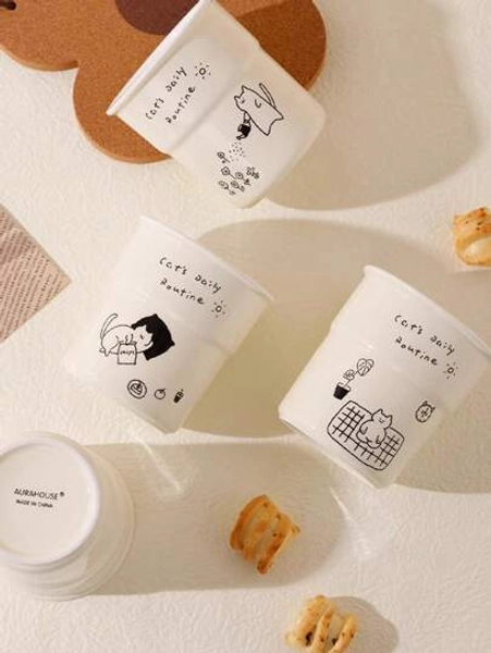 1 pieza Taza de café de cerámica con diseño de gato de dibujos animados, taza de latte para oficina con tapa de silicona, a prueba de fugas, adecuada para uso en oficina y hogar, apta para microondas, mejor regalo de cumpleaños para volver a la escuela