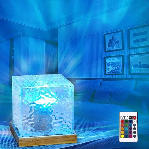 SUOAPAIQ Ocean Wave Projector Lamp, Northern Lights Aurora Projector Light, 16 Colors Gradual Rotating Flame Water Lamp, Wave Light Aurora Projector with Remote Control for Teen Girl Room Decor - Square