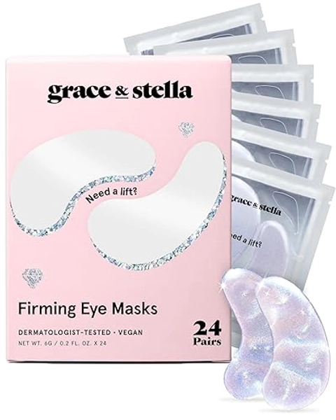 grace and stella Eye Patches with Peptides & Rice Extract - Firming Under Eye Patches for Puffy Eyes - Iridescent Under Eye Mask for Dark Circles - Vegan, Cruelty-Free Eye Mask Skincare, 24 Pairs