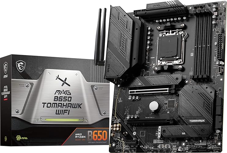 MSI MAG B650 Tomahawk WiFi Gaming Motherboard (AMD Ryzen 9000/8000/7000 Series Processors, AM5, DDR5, PCIe 4.0, M.2, SATA 6Gb/s, USB 3.2 Gen 2, HDMI/DP, Wi-Fi 6E, Bluetooth 5.3, 2.5Gbps LAN, ATX) - ATX - MAG B650 TOMAHAWK WIFI