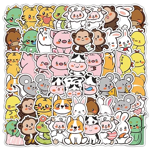 Twelve Animals Stickers 50 Pcs Zoo Animal Vinyl Decals for Adult Teen Kids Cup Water Bottles Laptop Luggage Computer Mobile Phone Guitar Skateboard Decoration (Twelve Animals) - Twelve Animals