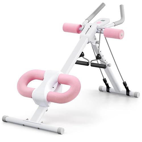 MERACH Ab Machine, Ab Workout Equipment, Adjustable Ab Trainer Machine for Abs Workout at Home Gym, Foldable, Knee Protection, Abdominal Trainer for Stomach Workout - Ab - Pink