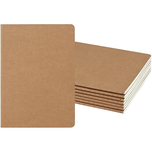 ZCZN 8 Pack A5 Kraft Notebooks Bulk, 8.15x5.5 Inches Blank Journaling Notebooks, Notebooks for Work, Composition Notebooks for School, Journal notebooks for kids, 60 Pages - 8