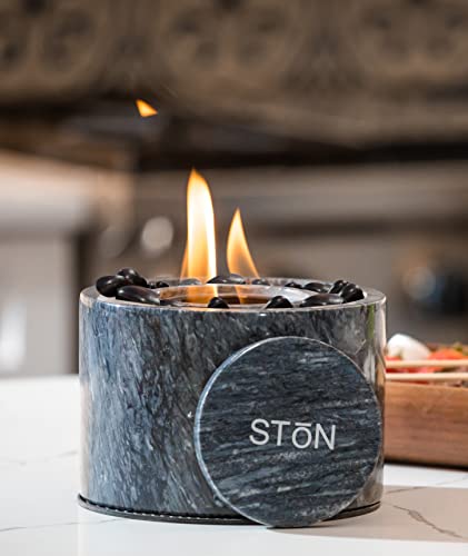 Stonhome Tabletop Fire Pit Bowl - The Original Marble Portable Fireplace, Indoor Outdoor, Mini Fire Pit Clean Burning Real Flame for Patio Balcony, S’Mores Maker (Black) - BLACK