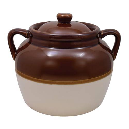 R&M International Traditional Style 4.5-Quart Large Ceramic Bean Pot with Lid, Brown - Bean Pot (Large)
