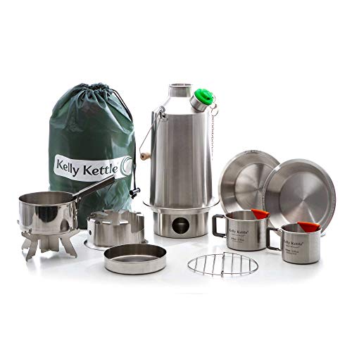 Kelly Kettle Ultimate Base Camp Kit – 54 oz Large Stainless Steel Camp Kettle, Lightweight Camping Kettle with Whistle, Kelly Kettle Stove for Fishing, Hunting, Hiking