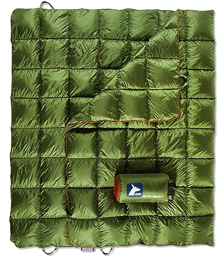 Horizon Hound Down Camping Blanket - Outdoor Travel Blanket | Sustainable Insulated Down | Lightweight & Warm Quilt for Camping, Stadium, Hiking & Festival | Water Resistant, Packable & Compact - Green - 1lb 6oz / 77" x 50"