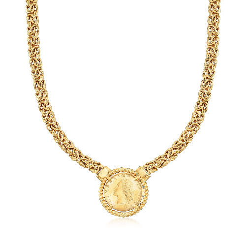 Ross-Simons Italian 18kt Gold Over Sterling Replica Lira Coin Byzantine Necklace - 18.0 Inches