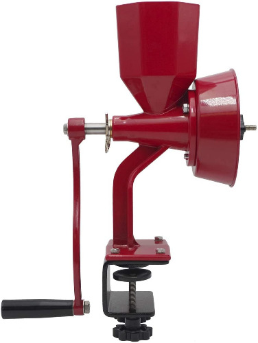 WONDERMILL Hand Grain Mill Red Wonder Junior Deluxe- Manual Grain Mill and Grain Grinder for Dry and Oily Grains - Kitchen Flour Mill, Grain Mill Hand Crank and Spice, Corn, Wheat Stone Mill Grinder - Red